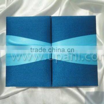 Blue Silk Wedding Invitation Box with ribbon