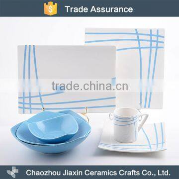 Wholesale cheap restaurant ceramic decal blue square dinnerware set