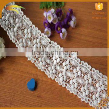 2016 New fashion factory wholesale white bulk decorative embroidered 100% cotton lace trim width 6.5CM