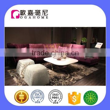 High end latest design modern purple fabric sofa set