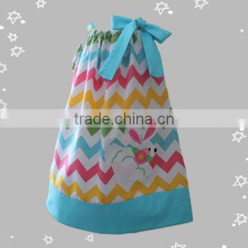 wholesale children cotton chevron dress easter day dress with rabbit children boutique clothes