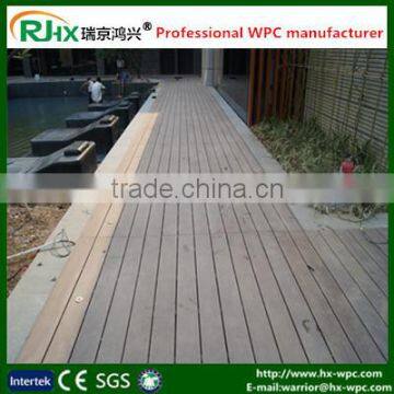 Extruded and grooved wood-plastic composite floor for marine deck floor