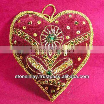 Heart Shape Bead Embroidery Christmas Decoration Hanging