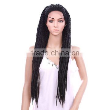 30" Japanese Fiber Micro Pre Braided 2x Senegal Twist 3x Box Braids Large African American Synthetic Lace Front Braided Wigs