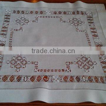 Hand hemstitch white linen table cloth No.5