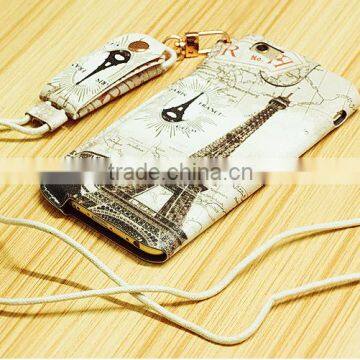 Printed Mobile Phone Case With Sling Rope Cute Cartoon Print Leather Case For IPhone 6 photo-3
