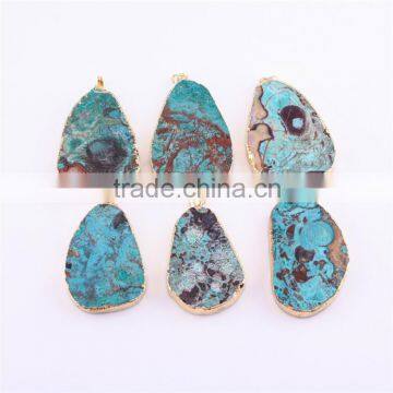 Golden Electroformed Edge Dyed Colors Turquoise owl Agate Druzy drusy beads Pendant necklace--OEM welcome