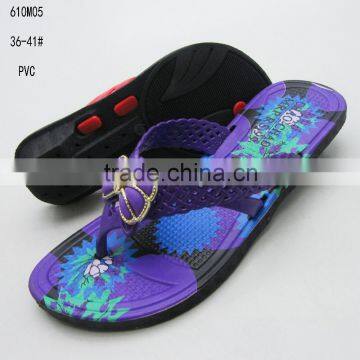 Purple PVC low black wedge flip flops for women