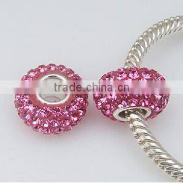 European style 925 sterling silver pink crystal bead