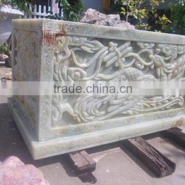 Funeral Coffin, Cremation Urn Phonix Green Marble Stone Hand Carved Sculpture From Vietnam