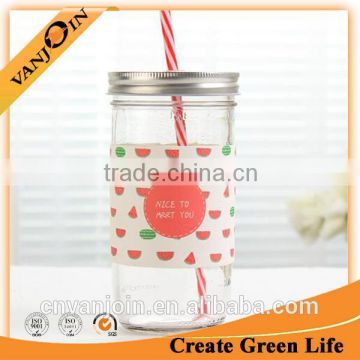 Mason Drinking Jar With Printed Sleeves