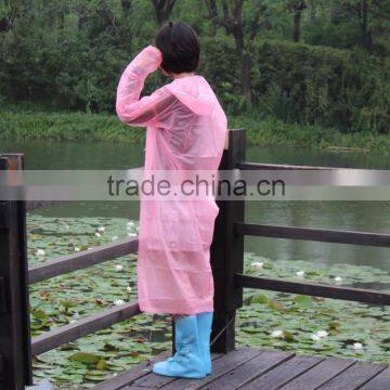 Thickened PE Dispsable Rain Ponchos Transparent Pink Disposable Rain Ponchos