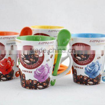 High quality nice design ceramic mug with spoon