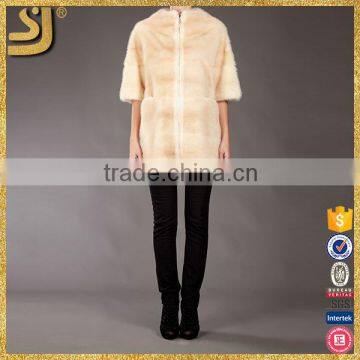 OEM white lady real round collar zipper seven sleeve fox fur coat for women