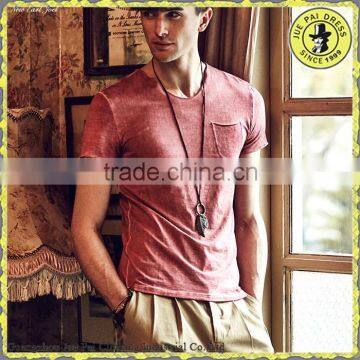 Men solid color casual short-sleeved T-shirt England round collar pocket t-shirt