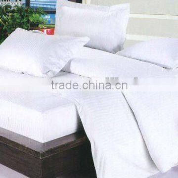 White Cotton satin Stripes bed set and bedding set for hotel