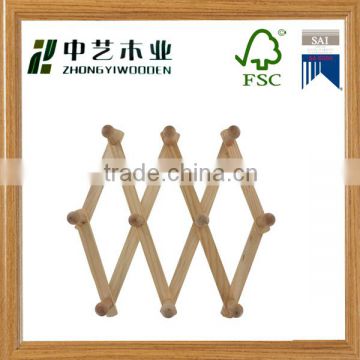 Promotional Eco-friendly handmade unfinished antique wooden wall hanging clothes hooks