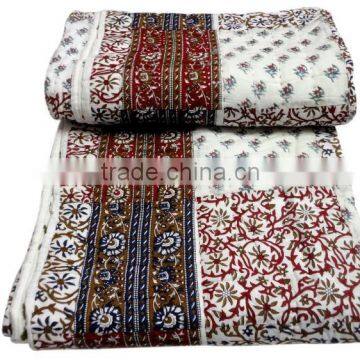 RTHKQ-5 Pathwork Kantha Quilt Reversible Printed Cotton Jaipuri Razai Manufacturers