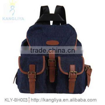 Fashion jean backpack travel canvas bags cowboy bags with contrast color, genuine leather or puFashion jean backpack travel can