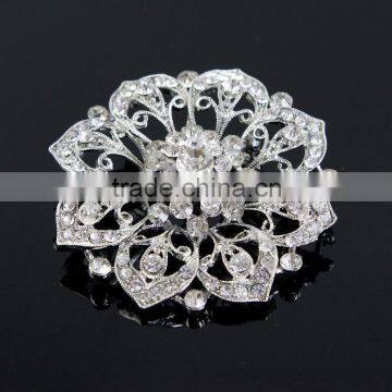 New Floral Silver Rhinestone Brooch Pins Crystal Wedding Dress Brooches