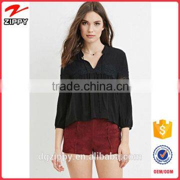 2015 China wholesale new tops designs fashion sexy floral lace trim top for women