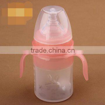 2016 eco-friendly BPA free wide neck silicone baby feeding bottle with handle