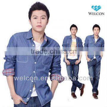 Latest brand design European style slim fit casual solid fancy fashion men denim shirts