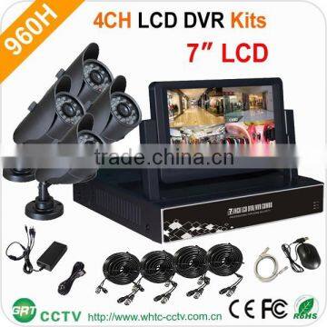 4 Channel H 264 built in lcd monitor with 4 pcs Outdoor Bullet 700tvl camera IR CUT cctv camera dvr kit