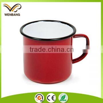 Red color black rim custom sublimation enamel coffee mug