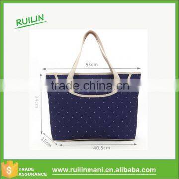 China factory new 2015 dumpling khaki / midnight blue diaper bags with dot printings popular customized bags