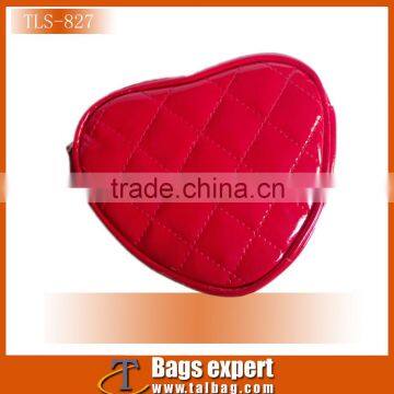 quilted heart-shaped shiny leather cosmetic case,beauty case