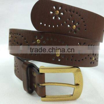 3.8 cm width western burned perforated with rivet stud PU leather belt