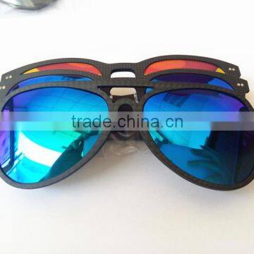 2016 Promotional Green Blue Red lenses carbon fiber wooden surface sunglasses