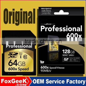 Original Brand Professional 600x 64GB 100% Full Capacity SDXC Card 32GB 64GB 128GB Class 10 Camera Micro Flash Memory SD Card