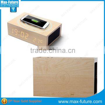 Wooden Bluetooth speaker with LED clock and QI wireless charger(F-1141)