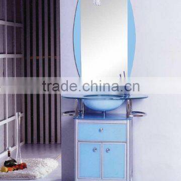 Modern Free-standing Tempered glass wash basin vanity cabinet 7043