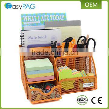 6 Compartments Orange Metal Mesh Collection Supply Caddy Desk Organizer