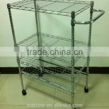 4 Tier Chrome Wire Shelving Rack with Wheels