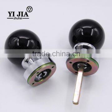 Jet Black Polished Chrome Base Round Glass Disk Knob Crystal Door Handles