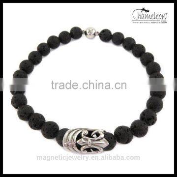 Chameleon Black Lava or Agate Stone Bead Stones Bracelet Jewellery 8MM with Magnetic Round Locks