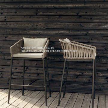 Bar Set Table Chair  Aluminum Frame Rope Rattan Wicker Weave Taiwan Olifen Waterproof 5cm Cushion Pillow