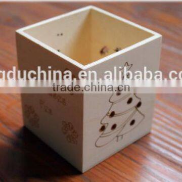 2015 Simple New Square Unifnished Pine Wooden Pen Pot photo-2
