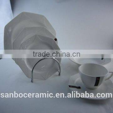 New Modern Square Dinner Set 47 Pcs White Diamond Shape Plate Gold and Silver Rim photo-2