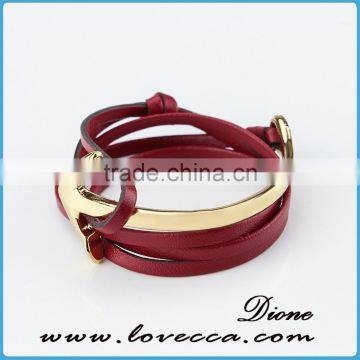 Fashion Jewelry Wholesale Leather Steel Anchor Hook Bracelet Men ,Custom Jewelry Nautical Bracelet Leather photo-4