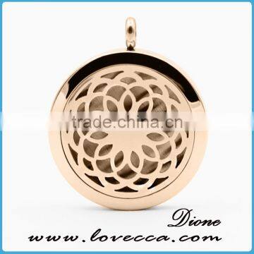 Stainless Steel Rose Gold Perfume Essential locket Aromatherapy Diffuser Pendant Necklace