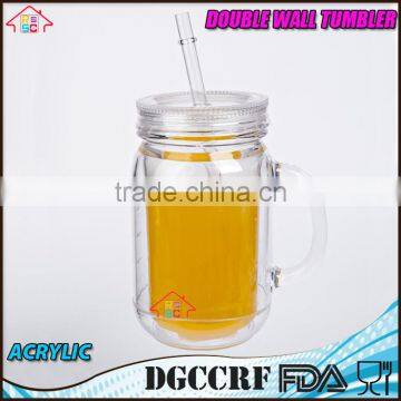 NBRSC Double Wall Insulated Plastic Jar Tumbler Mug with Striped Straws