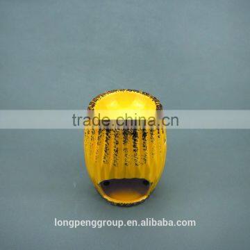Home Decorative Table Top Elegant Yellow Glzaed Ceramic Tealight Candle Holder With Distressed Finish photo-2