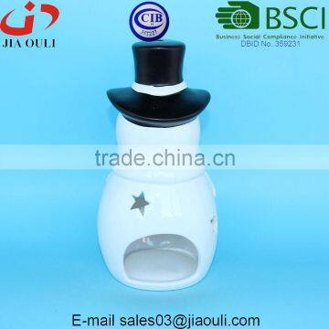 Painted Ceramic Snowman Candle Lantern, Decorative Hurricane Lantern photo-3