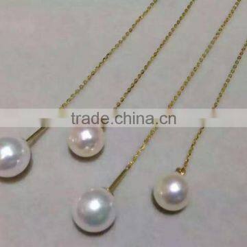 AAA 8.5-9mm White Color Akoya Pearl With 14k Yellow Gold Chain Necklace photo-3