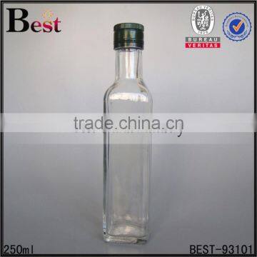 250ml 500ml clear empty aluminum cap square marasca glass bottle olive oil bottle cooking oil screen printing wholesale